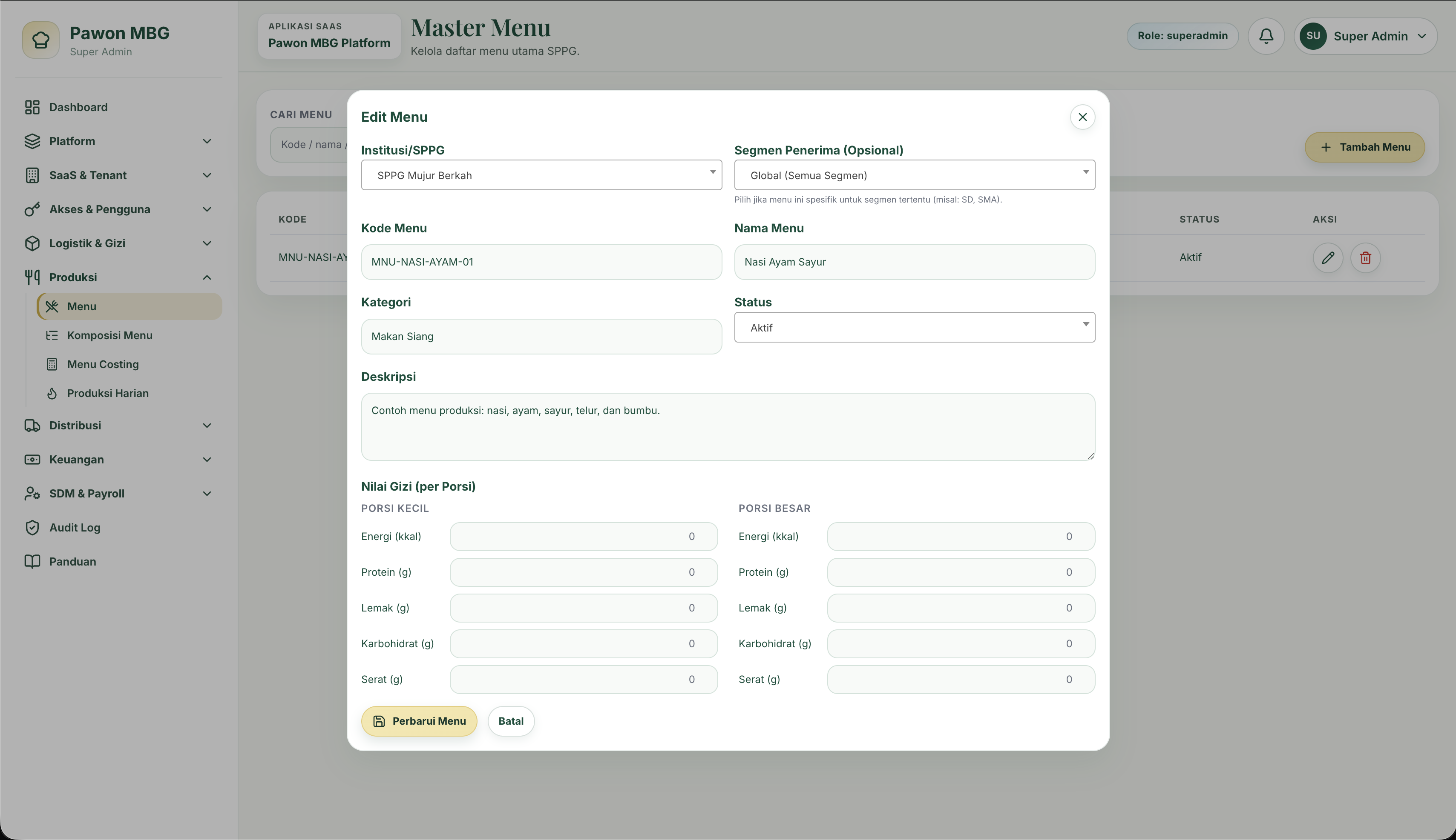 Susun Menu & Siklus Dapur